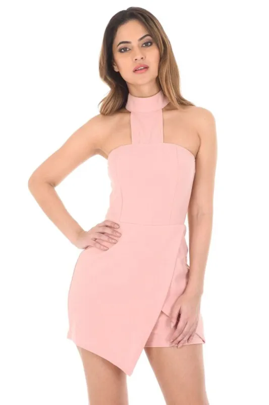 Blush Skort Playsuit With A Choker Neckline sold by AX Paris