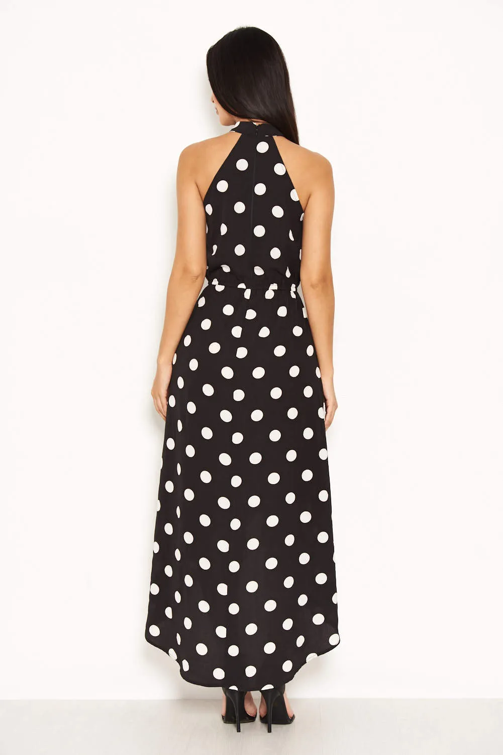 Black Polka Dot High Neck Wrap Dress sold by AX Paris product image thumbnail 3