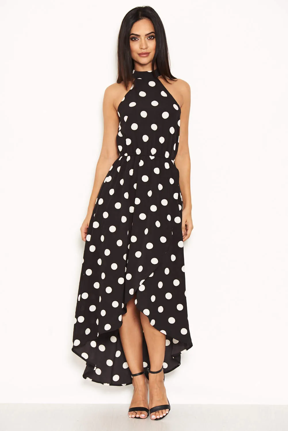 Black Polka Dot High Neck Wrap Dress sold by AX Paris product image thumbnail 4