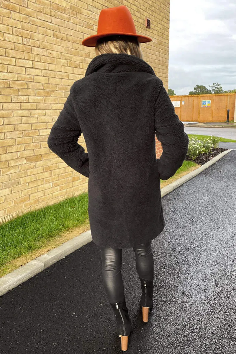 Black Teddy Faux Fur Coat With Collar sold by AX Paris product image thumbnail 4