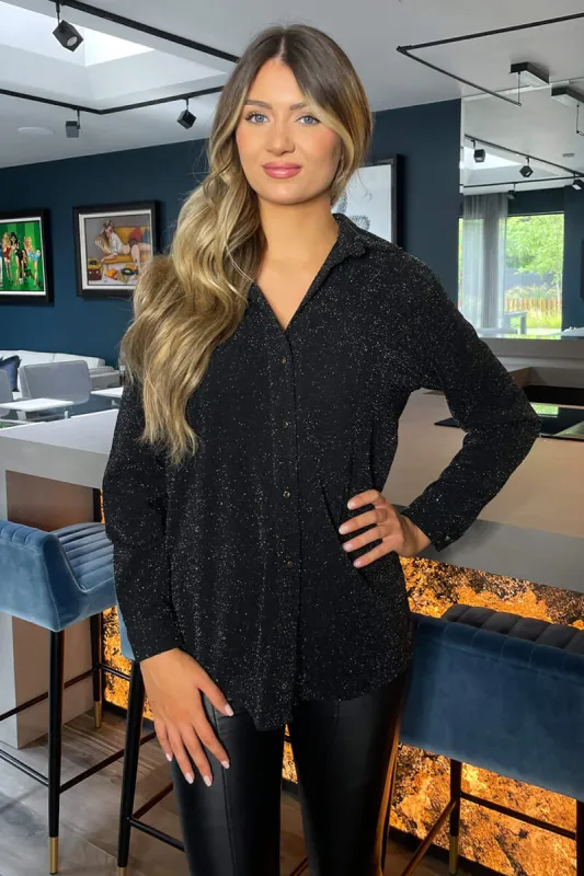 Black Sparkly Long Sleeve Shirt sold by AX Paris
