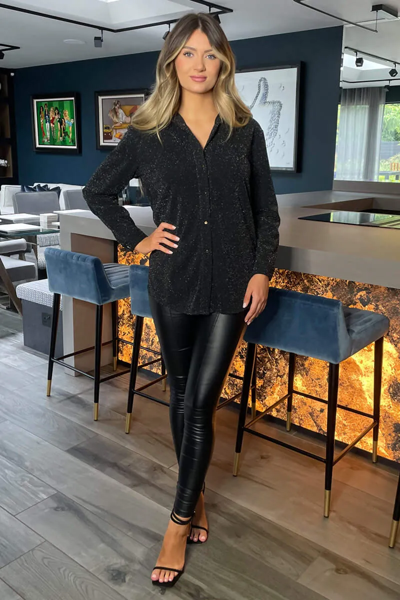 Black Sparkly Long Sleeve Shirt sold by AX Paris product image thumbnail 2