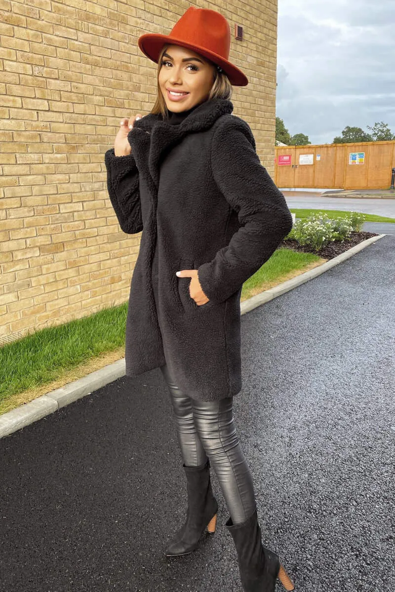 Black Teddy Faux Fur Coat With Collar sold by AX Paris product image thumbnail 3