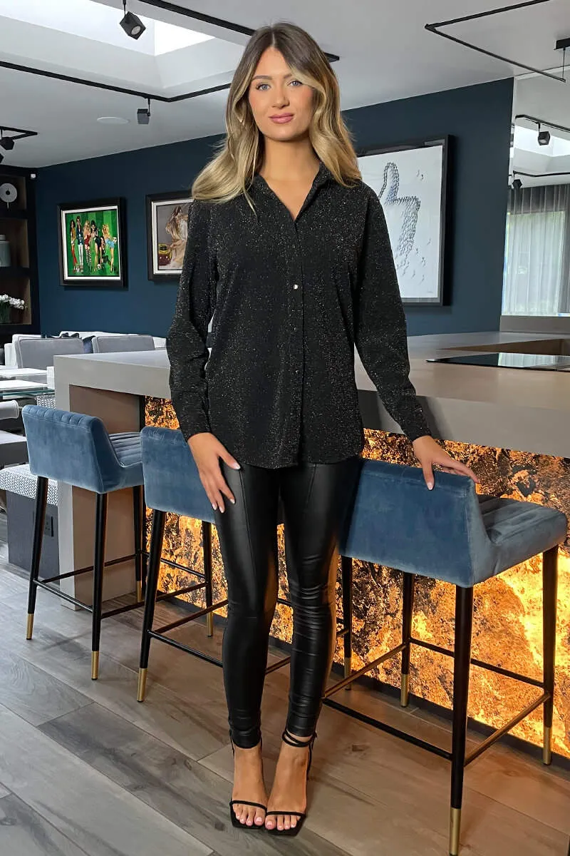 Black Sparkly Long Sleeve Shirt sold by AX Paris product image thumbnail 3