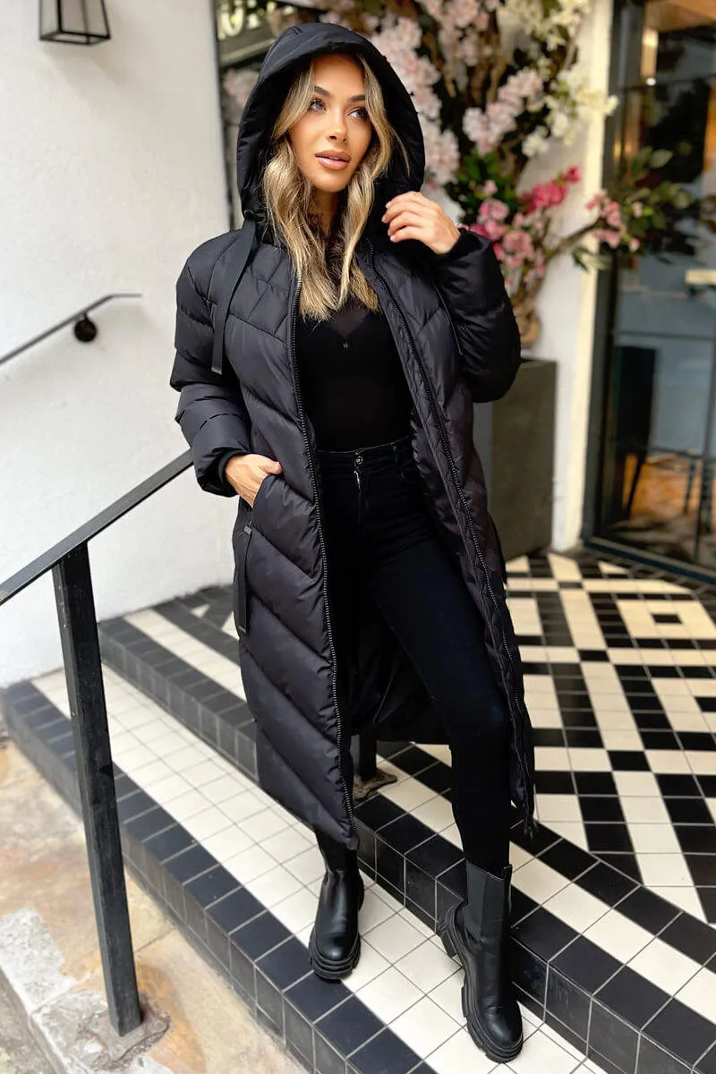 Black Hooded Puffer Coat with Zip Front Pockets sold by AX Paris product image thumbnail 4