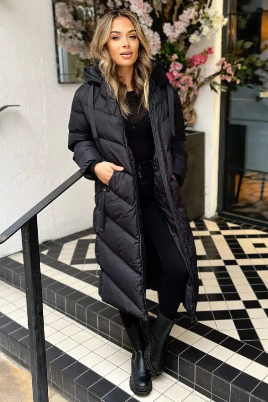 Black Hooded Puffer Coat with Zip Front Pockets sold by AX Paris