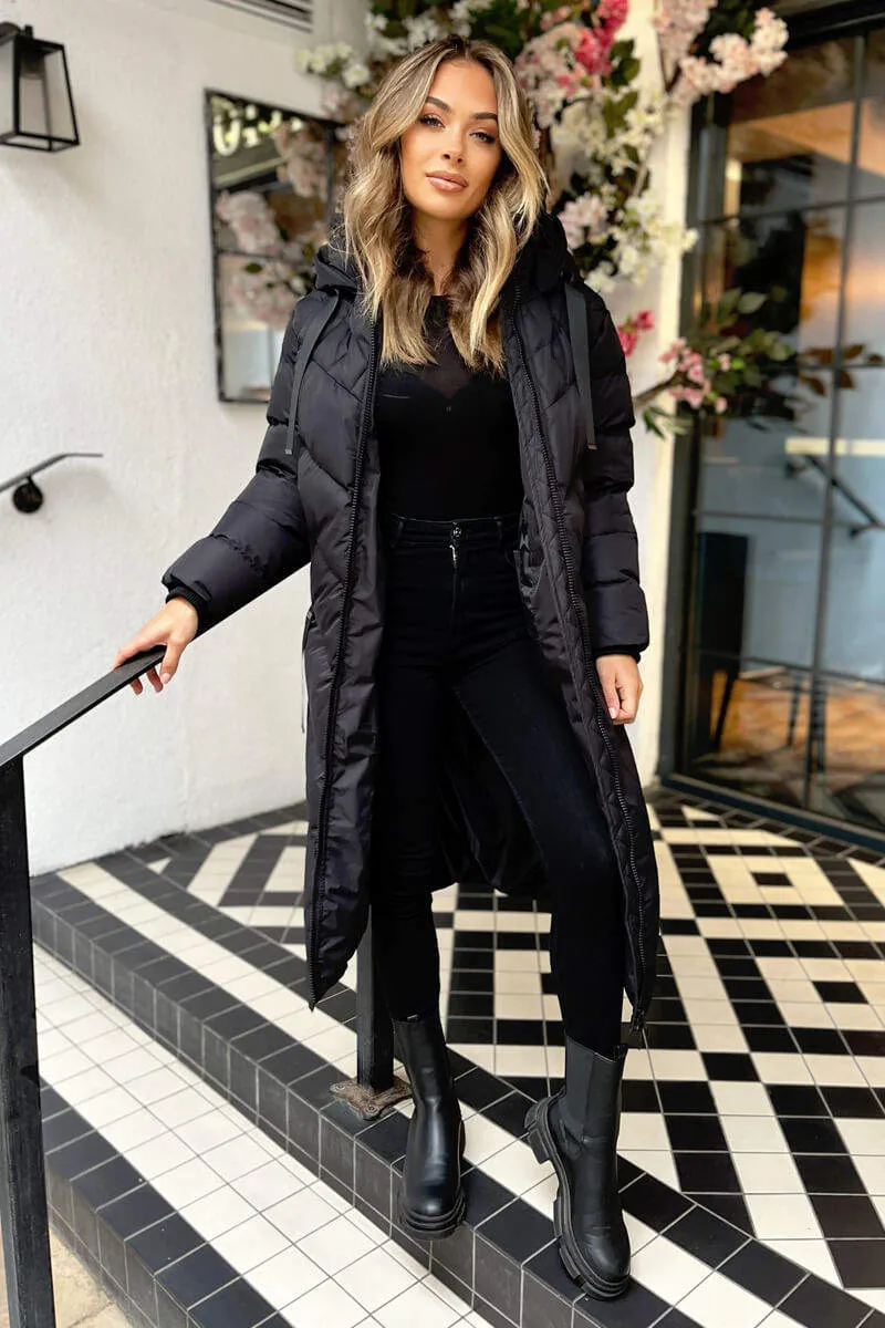 Black Hooded Puffer Coat with Zip Front Pockets sold by AX Paris product image thumbnail 2