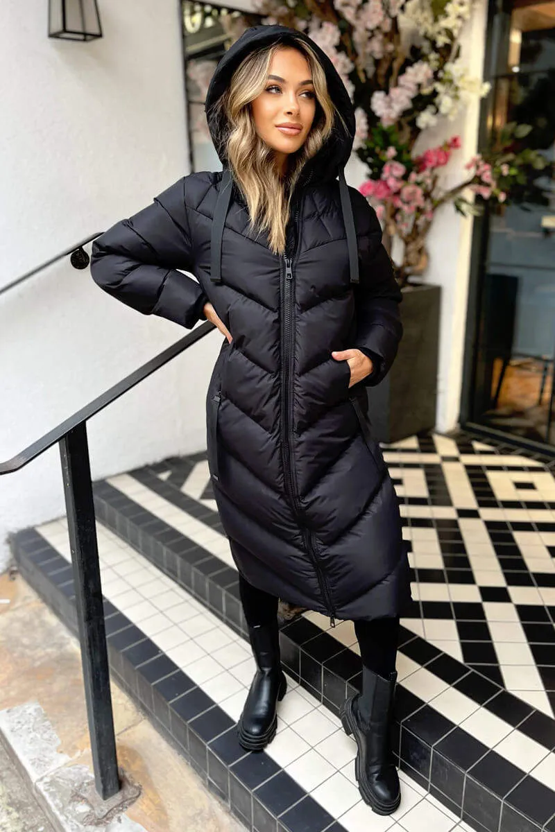 Black Hooded Puffer Coat with Zip Front Pockets sold by AX Paris product image thumbnail 3