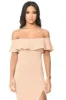 Off The Shoulder Blush Maxi Dress With Frilled Front And Thigh High Split sold by AX Paris