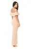 Off The Shoulder Blush Maxi Dress With Frilled Front And Thigh High Split sold by AX Paris