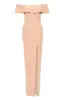 Off The Shoulder Blush Maxi Dress With Frilled Front And Thigh High Split sold by AX Paris