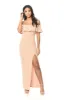 Off The Shoulder Blush Maxi Dress With Frilled Front And Thigh High Split sold by AX Paris
