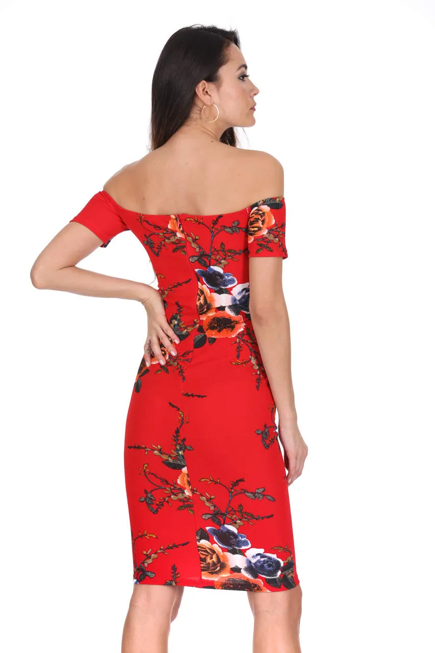 Red Floral Off The Shoulder Midi Dress sold by AX Paris product image thumbnail 3