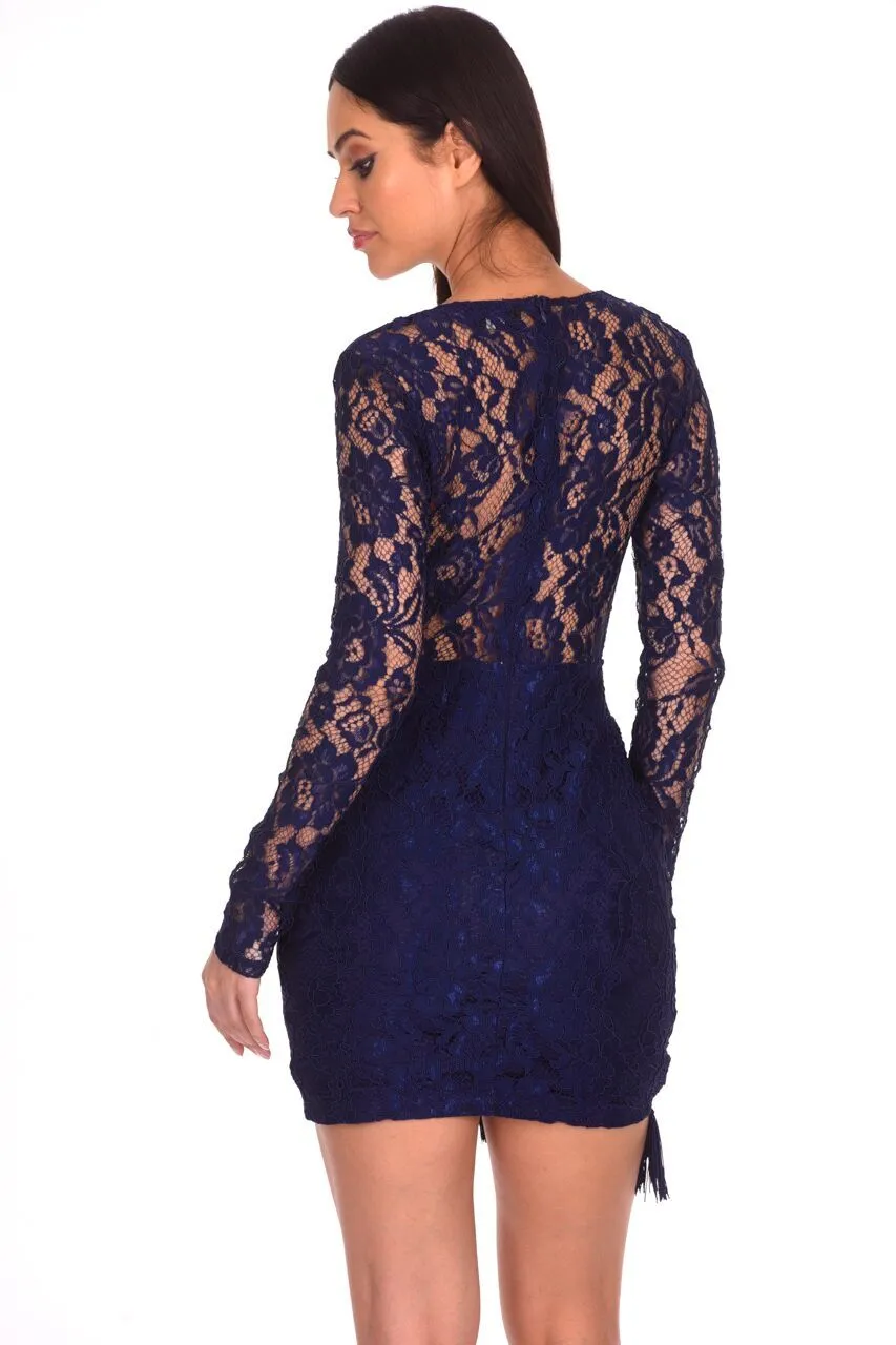Navy Lace Sleeved Bodycon Dress sold by AX Paris product image thumbnail 3