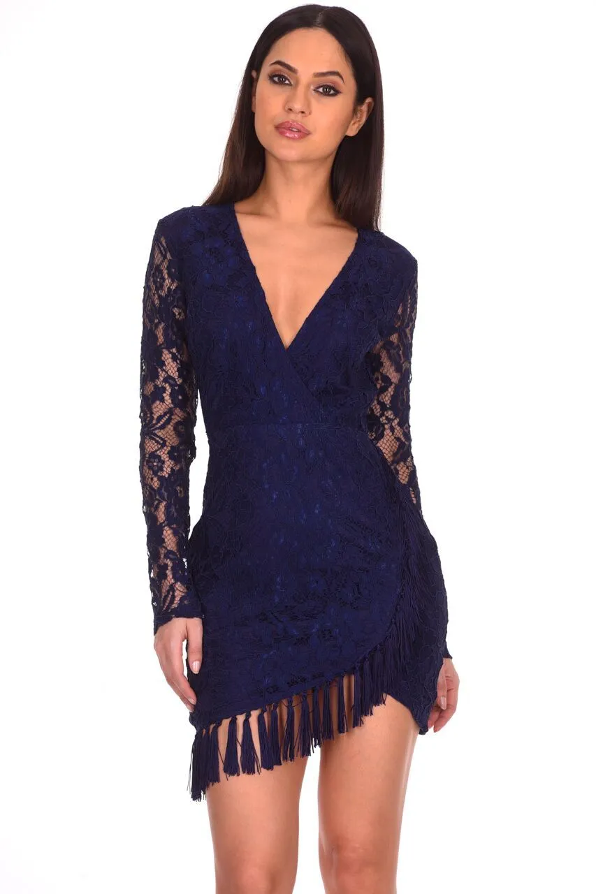 Navy Lace Sleeved Bodycon Dress sold by AX Paris