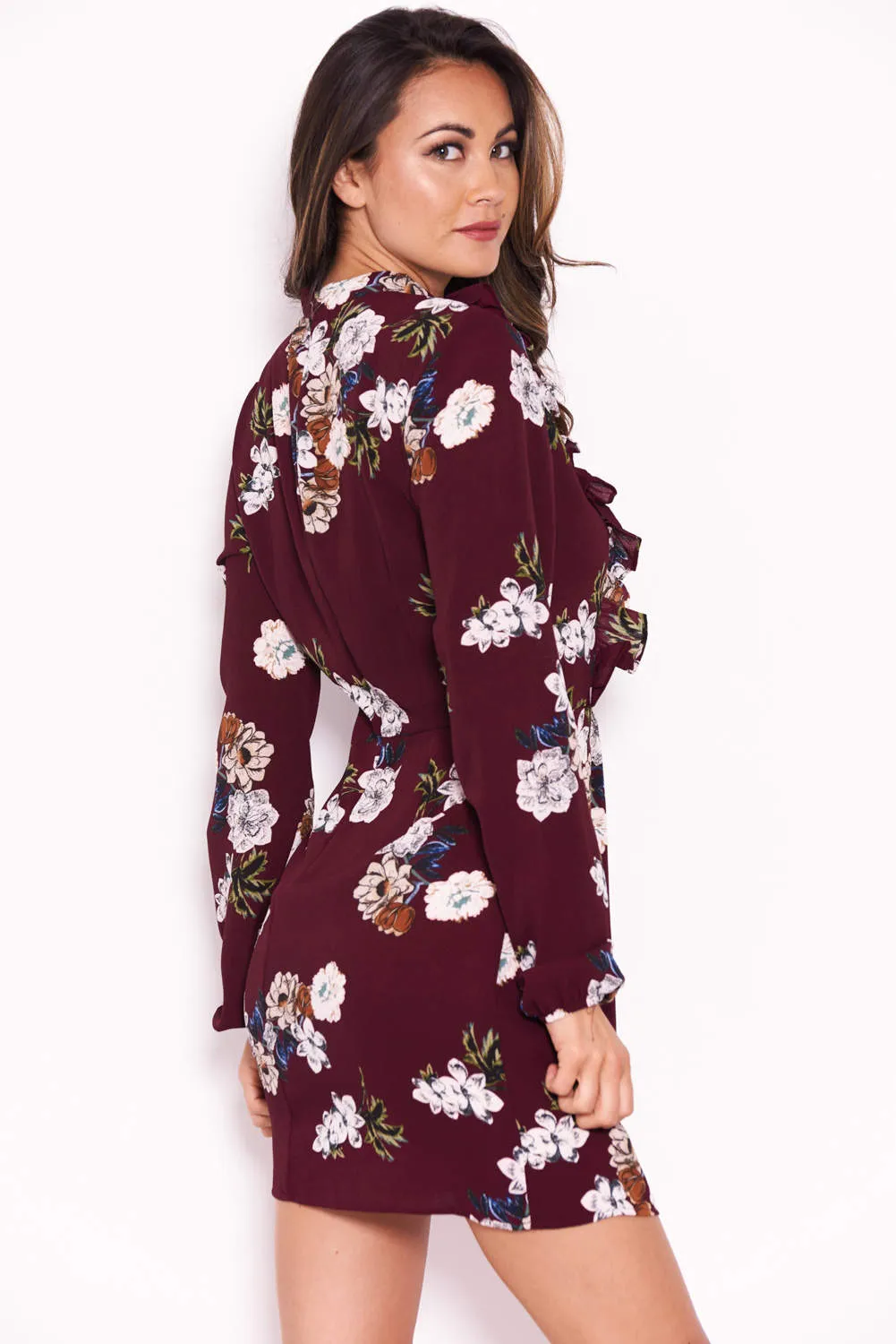 Plum Floral Dress With Frill Detail sold by AX Paris product image thumbnail 3