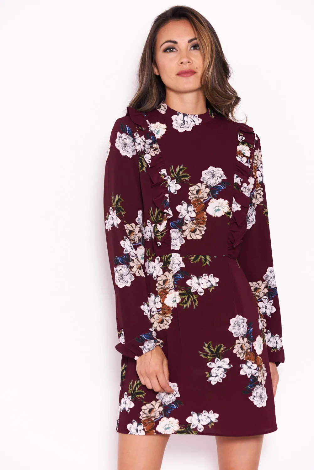 Plum Floral Dress With Frill Detail sold by AX Paris product image thumbnail 4