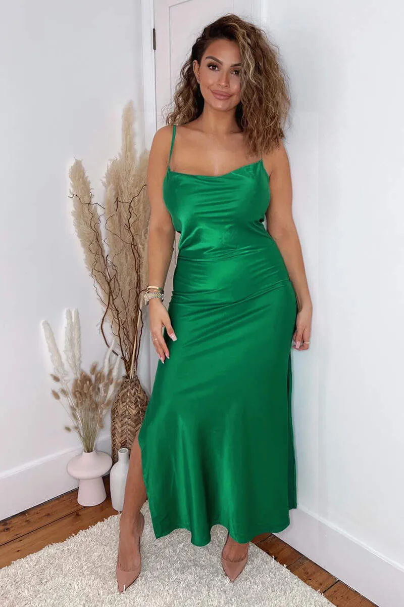 Jade Green Satin Cowl Neck Midi Dress sold by AX Paris product image thumbnail 3