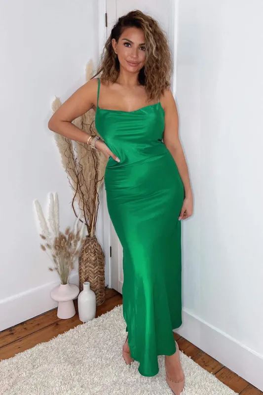 Jade Green Satin Cowl Neck Midi Dress sold by AX Paris