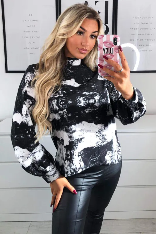 Black Printed High Neck Top sold by AX Paris