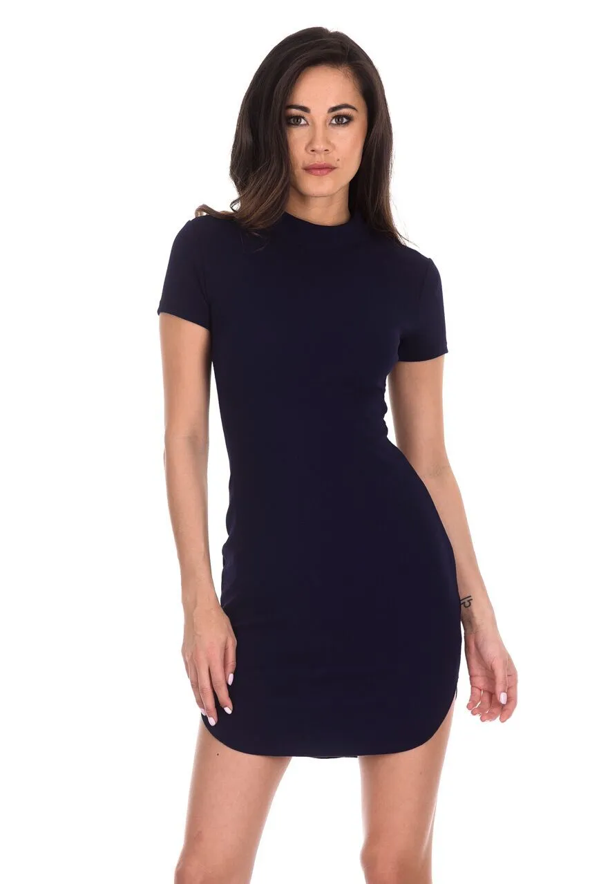 Navy Curved Hem Bodycon Mini Dress sold by AX Paris
