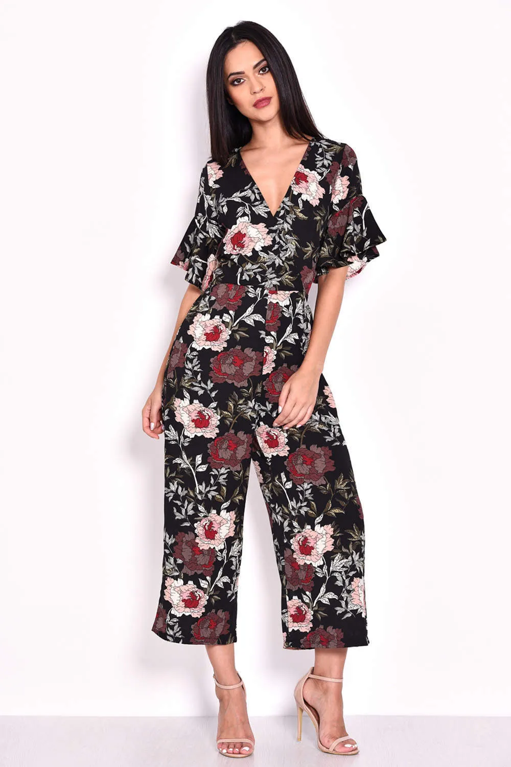 Floral Wrap Frill Sleeve Jumpsuit sold by AX Paris