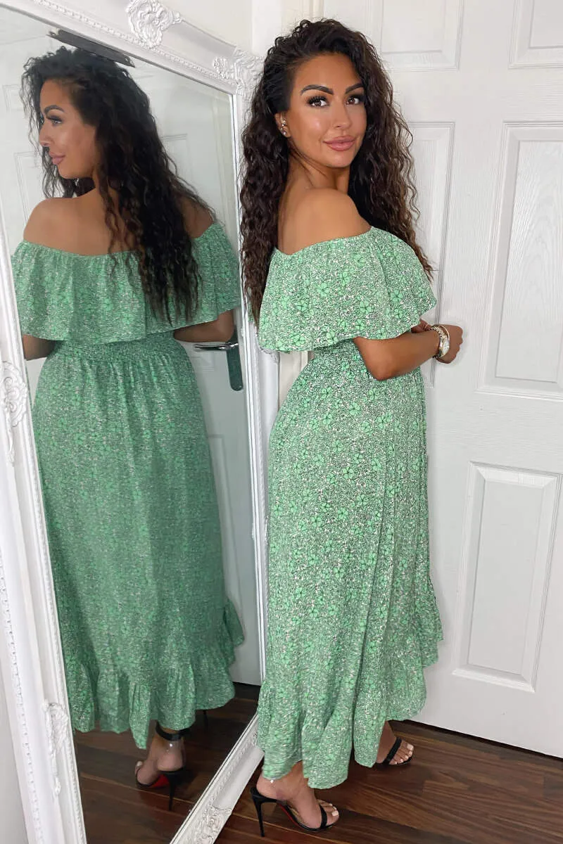 Green Printed Bardot Style Midi Dress sold by AX Paris product image thumbnail 4