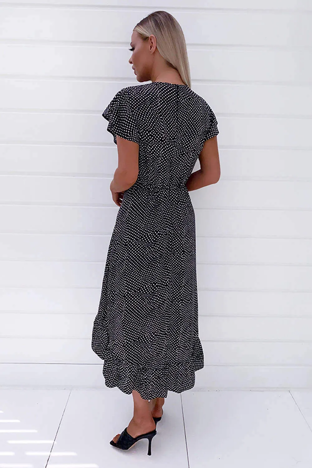 Black Polka Dot Ruffle Wrap Midi Dress sold by AX Paris product image thumbnail 4