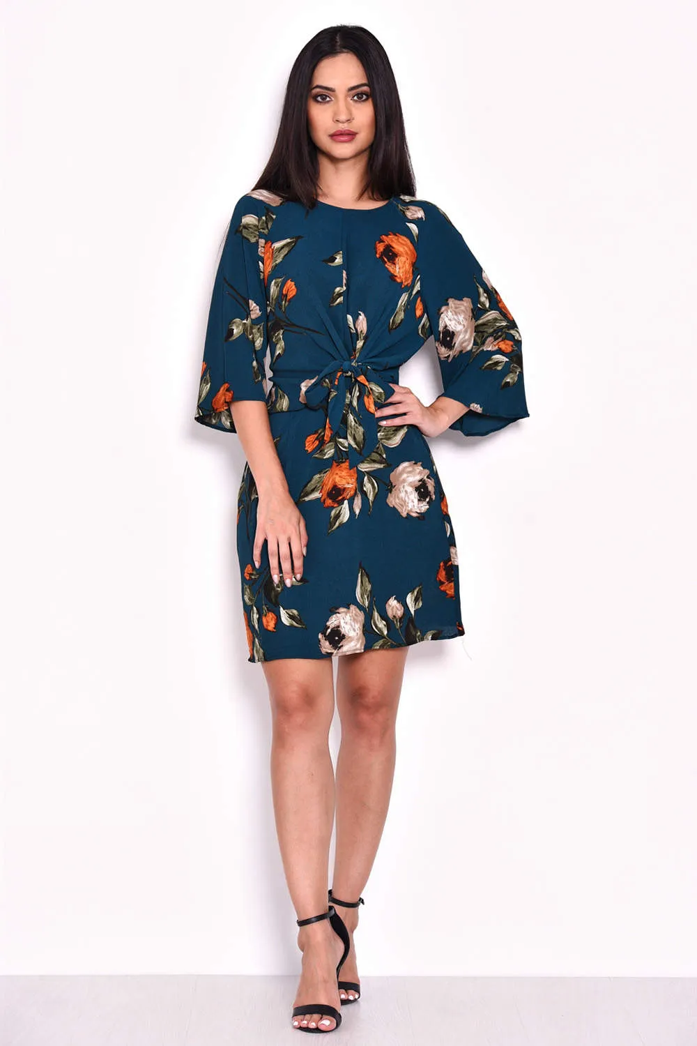 Teal Floral Tie Waist Dress sold by AX Paris product image thumbnail 2