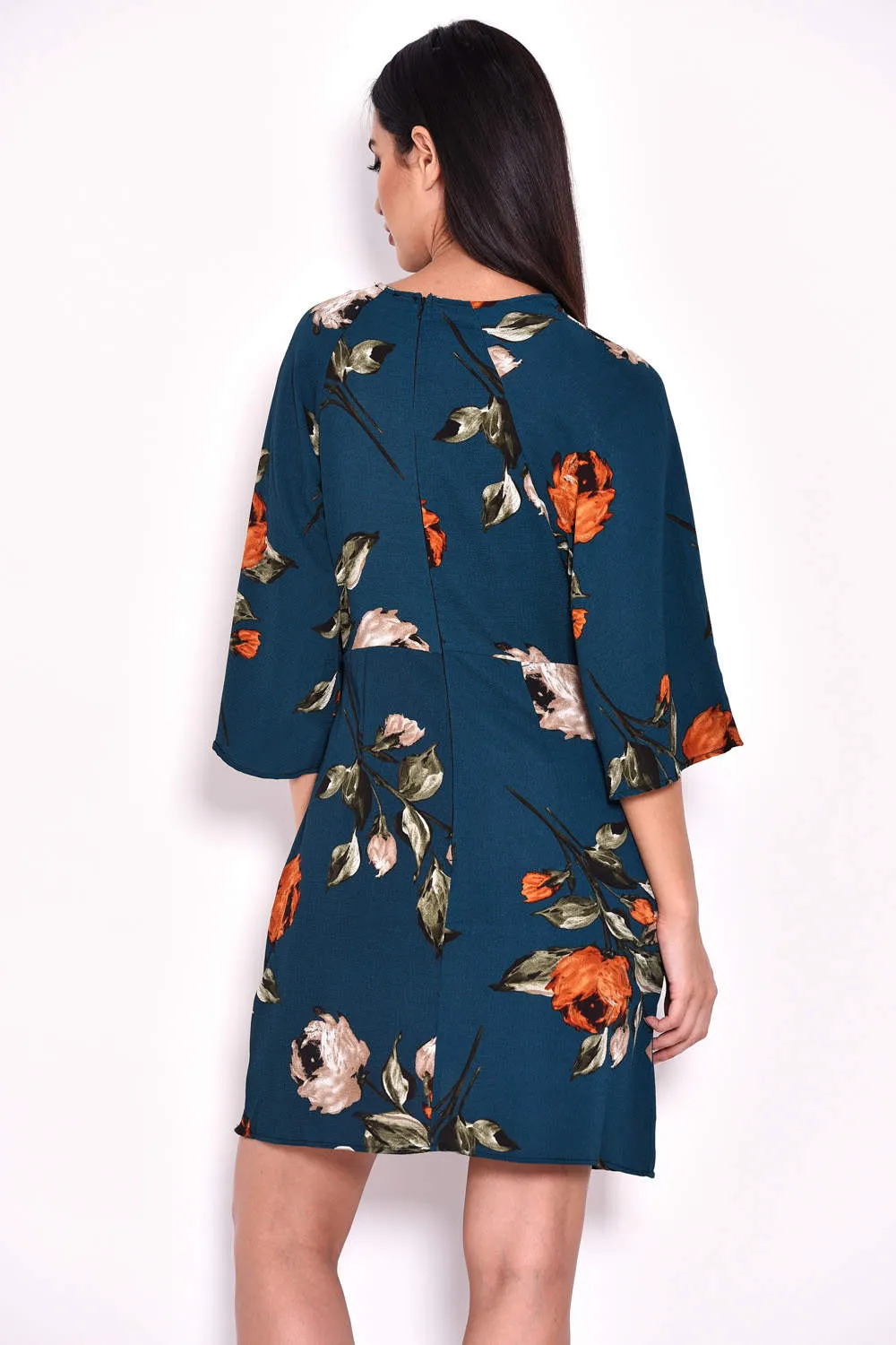 Teal Floral Tie Waist Dress sold by AX Paris product image thumbnail 3