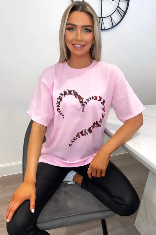 Pink Butterfly Printed Tee sold by AX Paris