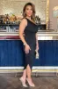 Black One Shoulder Asymmetric Hem Ruched Midi Dress sold by AX Paris