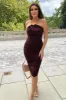 Chocolate Ruched Midi Dress With Gold Chain Straps sold by AX Paris