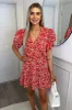 Red Floral Puff Sleeve Wrap Over Mini Dress sold by AX Paris