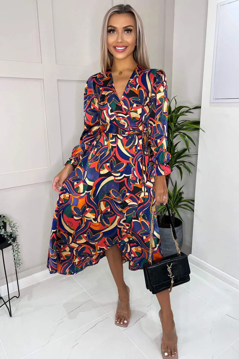 Multi Printed Long Sleeve Wrap Over Midi Dress sold by AX Paris product image thumbnail 2