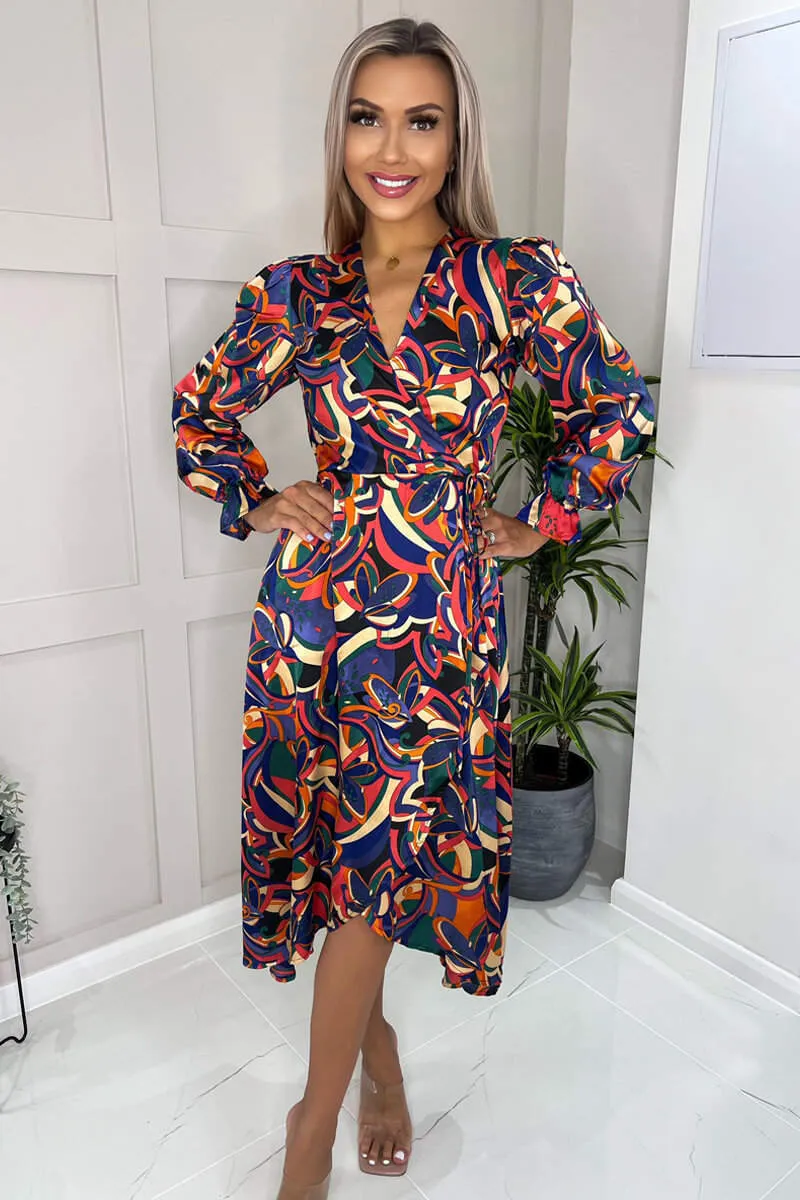 Multi Printed Long Sleeve Wrap Over Midi Dress sold by AX Paris product image thumbnail 3