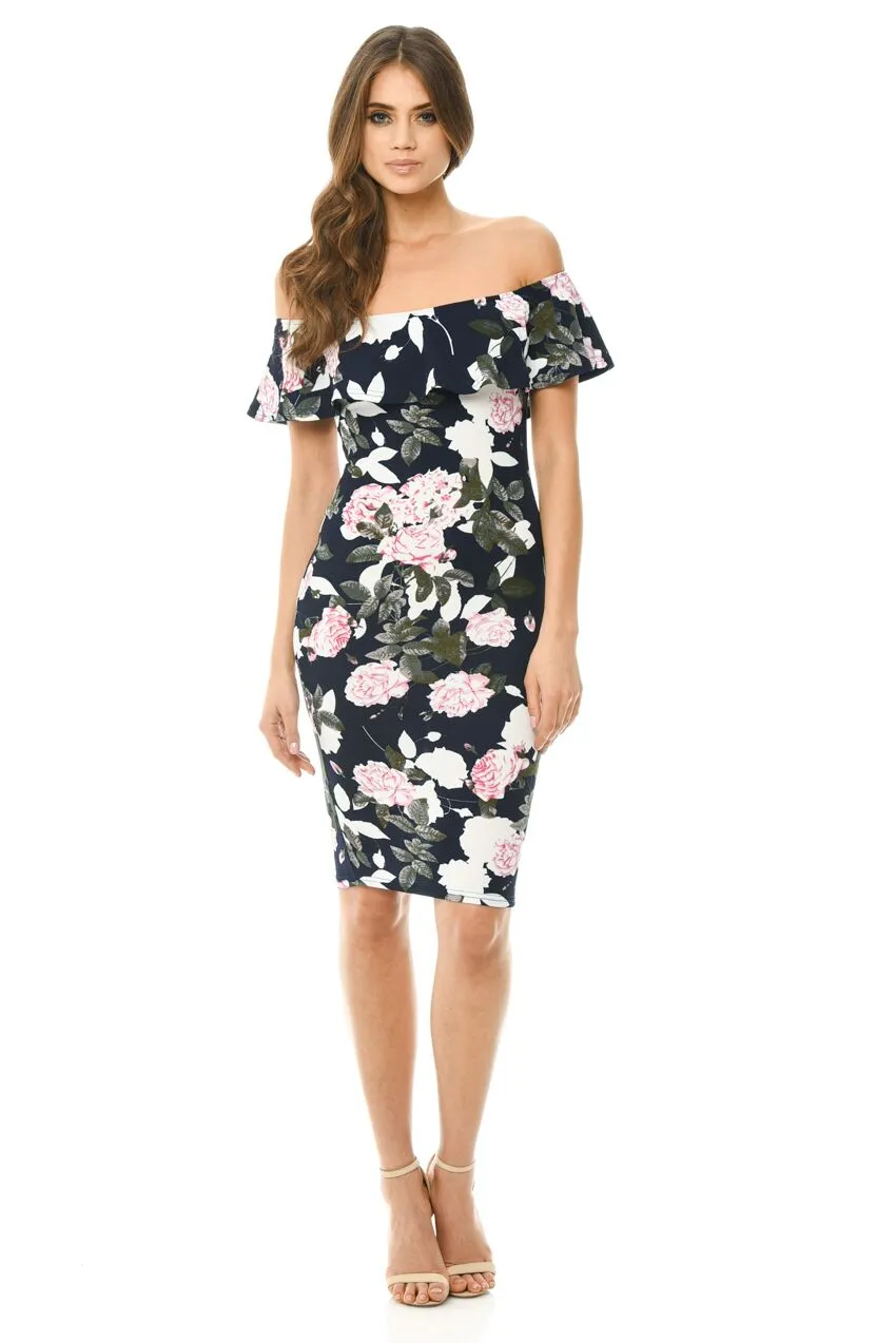 Navy Printed Floral Bardot Midi Dress sold by AX Paris product image thumbnail 2