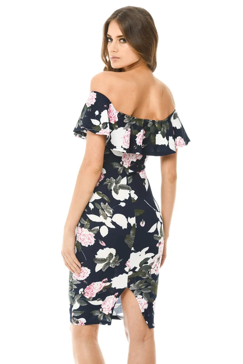 Navy Printed Floral Bardot Midi Dress sold by AX Paris product image thumbnail 3
