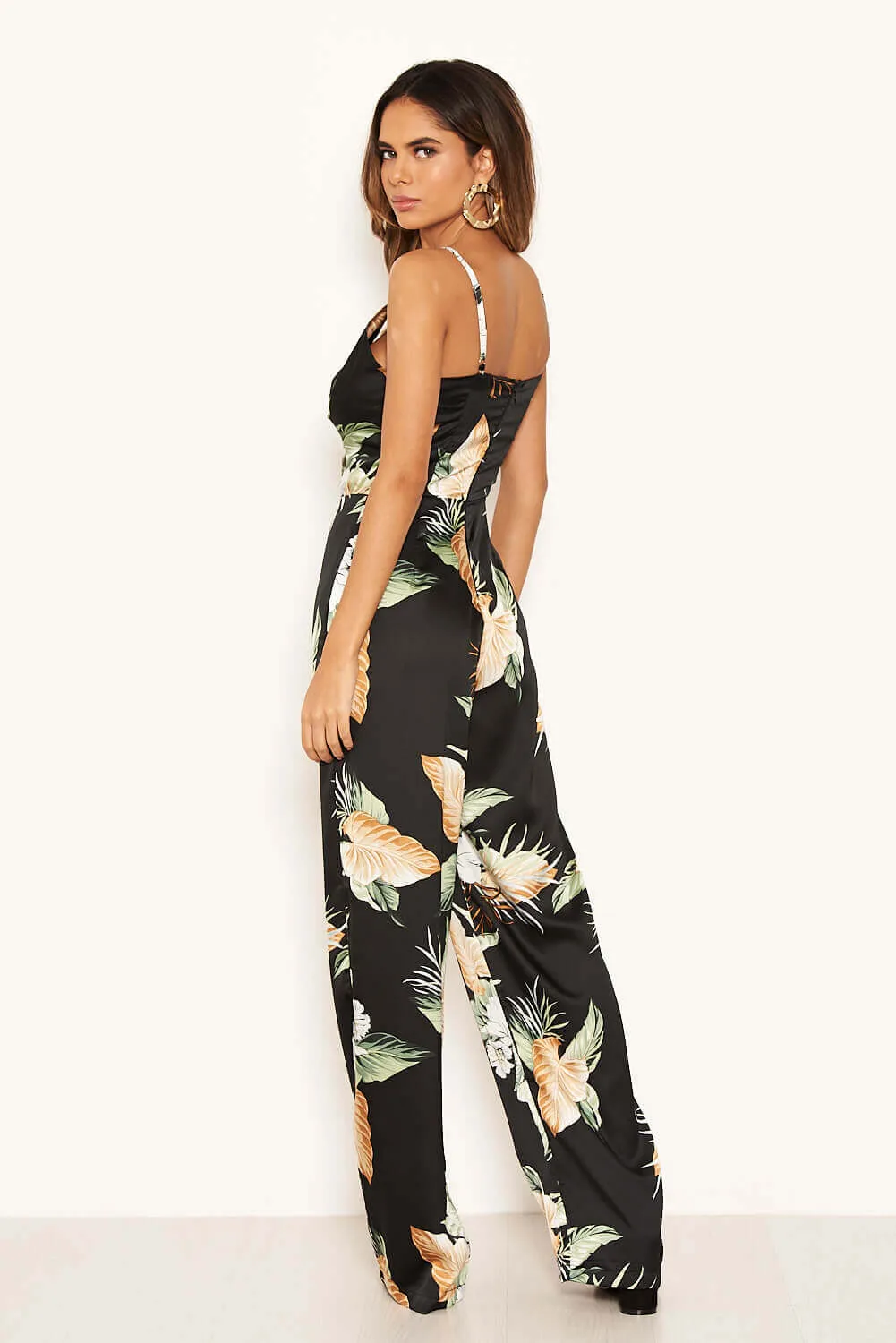 Black Floral V-Neck Strappy Satin Jumpsuit sold by AX Paris product image thumbnail 3
