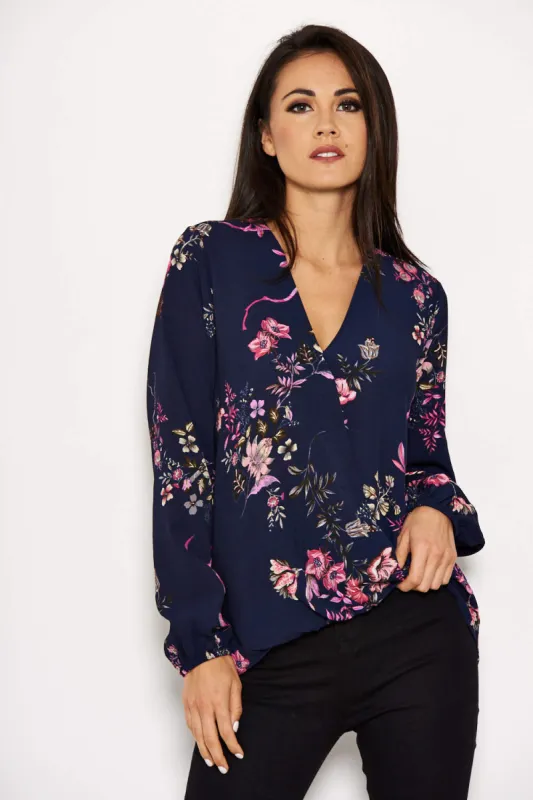 Navy Floral Print Top sold by AX Paris
