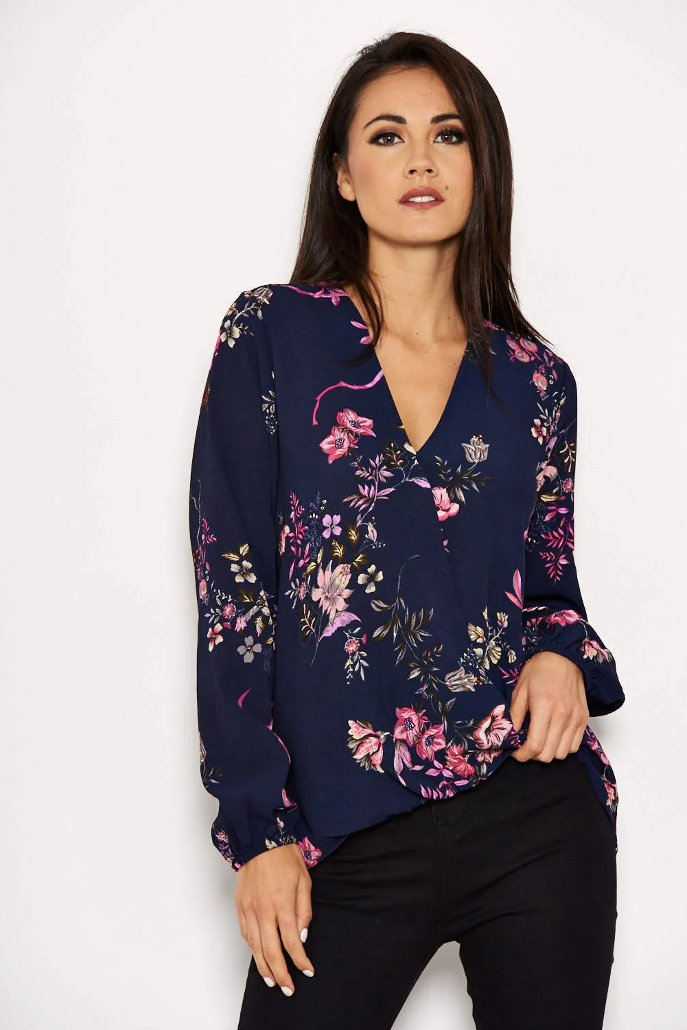 Navy Floral Print Top sold by AX Paris