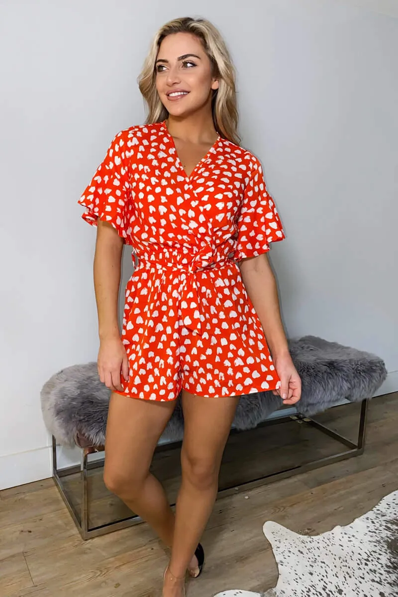Red Heart Print Wrap Playsuit sold by AX Paris product image thumbnail 2