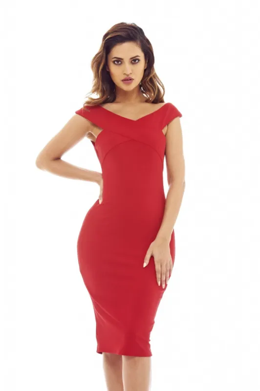 Red Midi Dress with Cross-Front detail sold by AX Paris