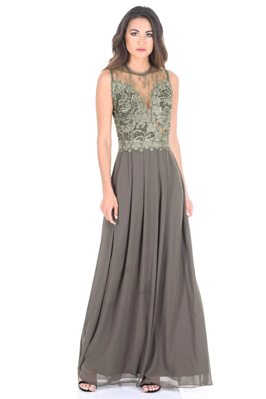 Khaki Crochet Top Maxi Dress sold by AX Paris