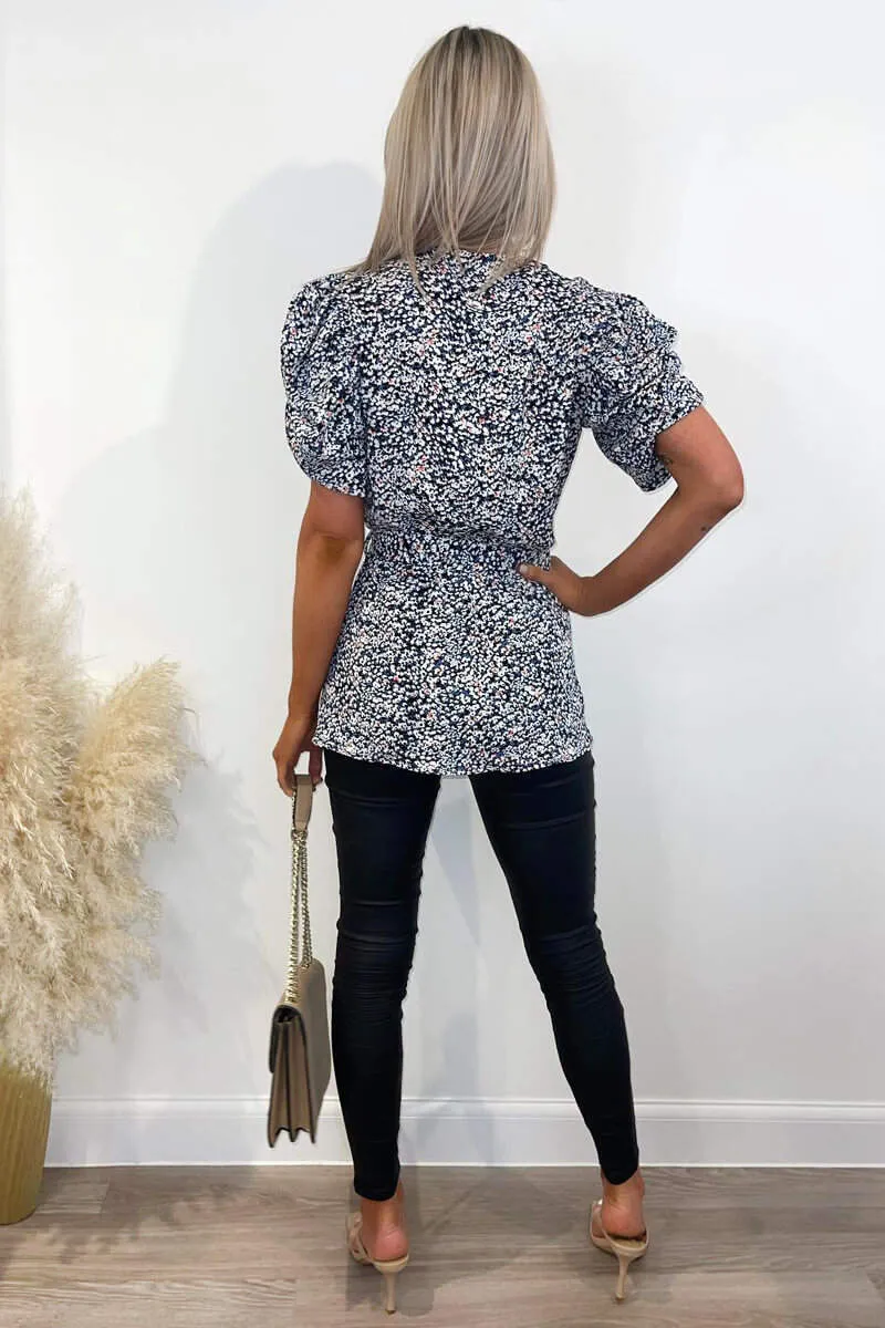 Blue Floral Printed Wrap Over Top sold by AX Paris product image thumbnail 5