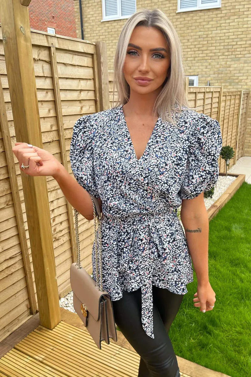 Blue Floral Printed Wrap Over Top sold by AX Paris product image thumbnail 2