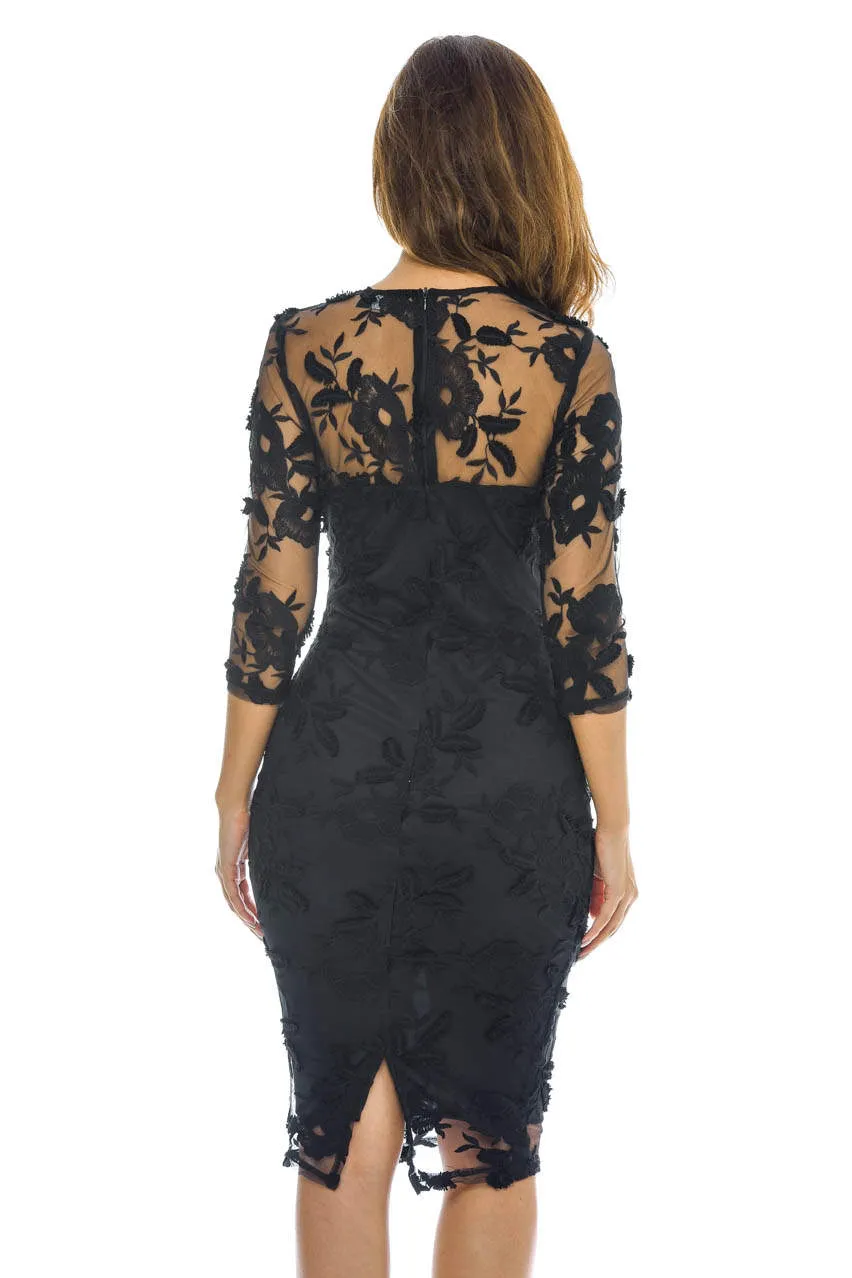 Black Floral Midi Dress with Lace and Long Sleeves sold by AX Paris product image thumbnail 3