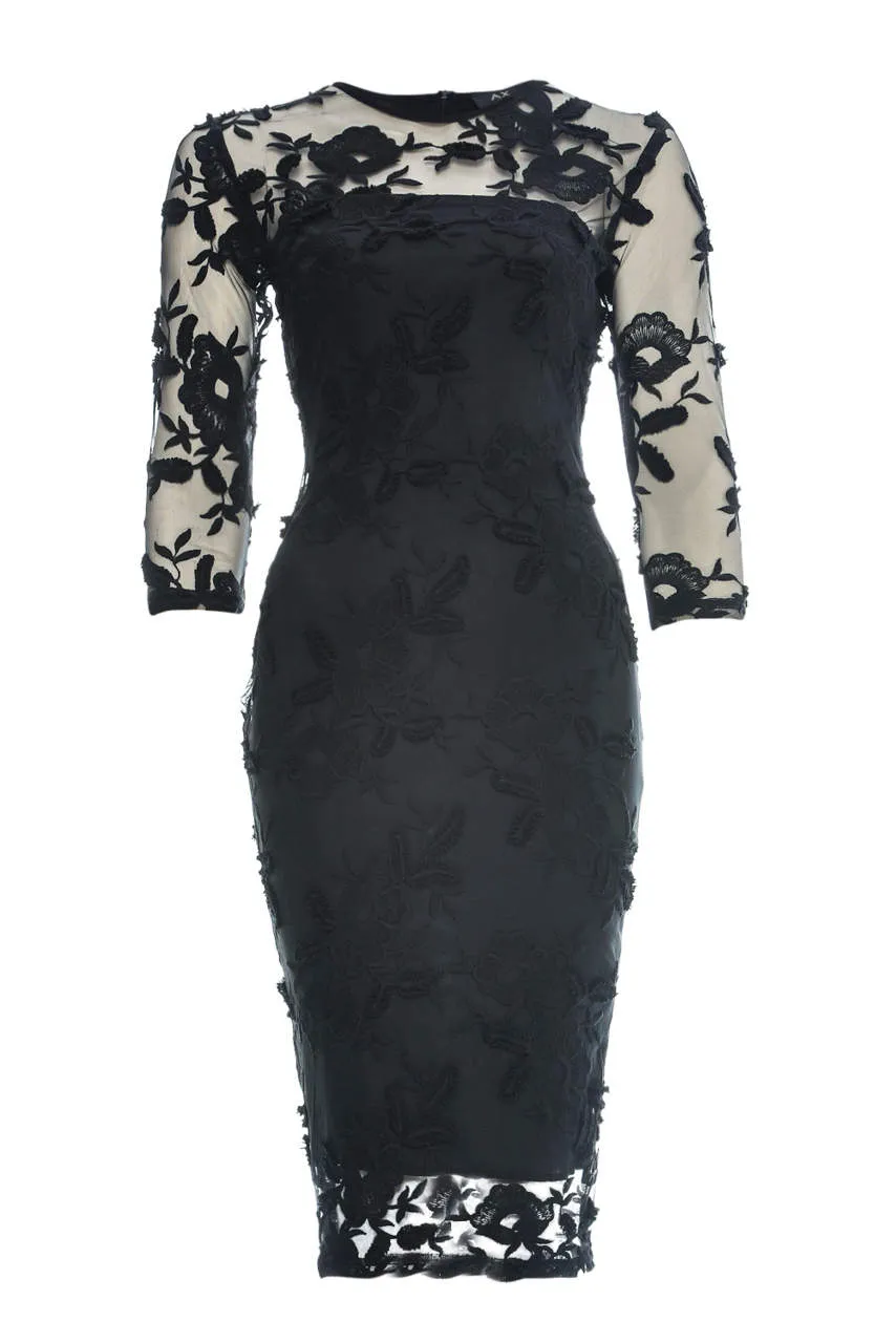 Black Floral Midi Dress with Lace and Long Sleeves sold by AX Paris product image thumbnail 4