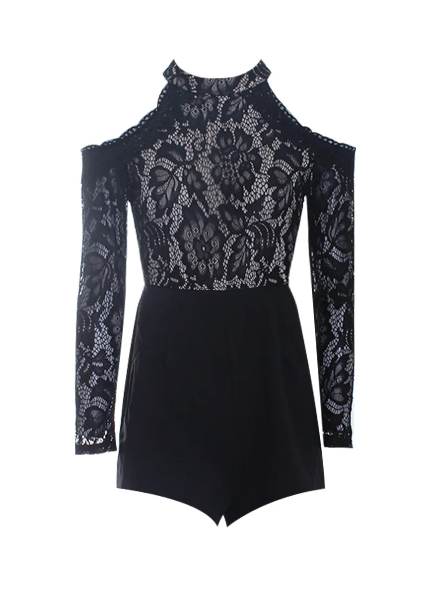 Black Lace Cold Shoulder Playsuit sold by AX Paris product image thumbnail 4
