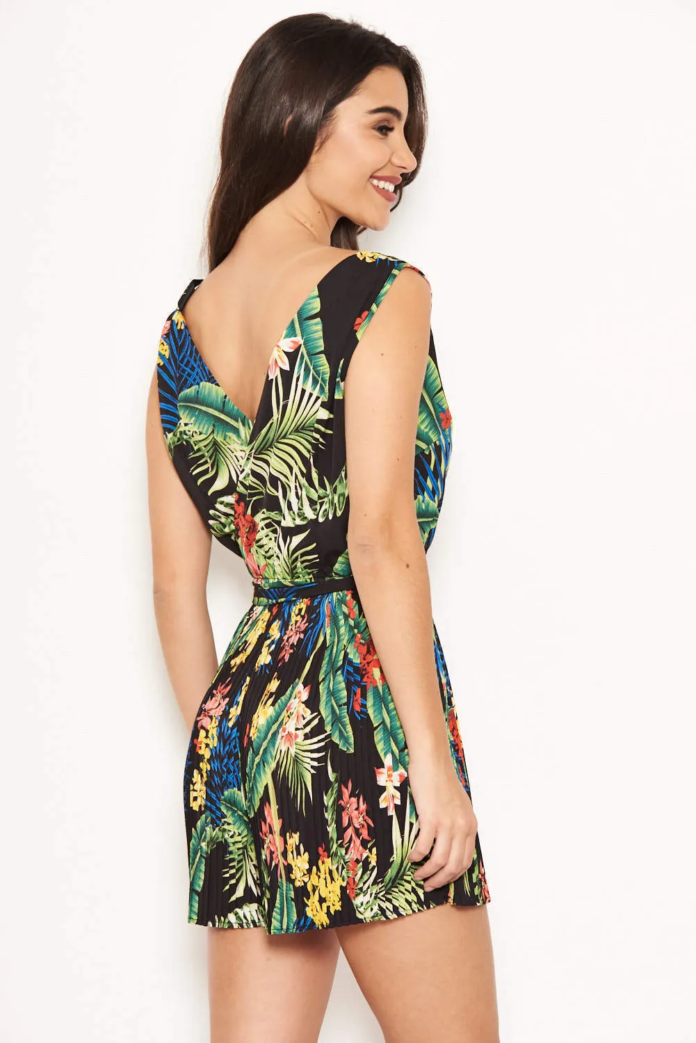 Black Tropical Print Pleated Playsuit sold by AX Paris product image thumbnail 4